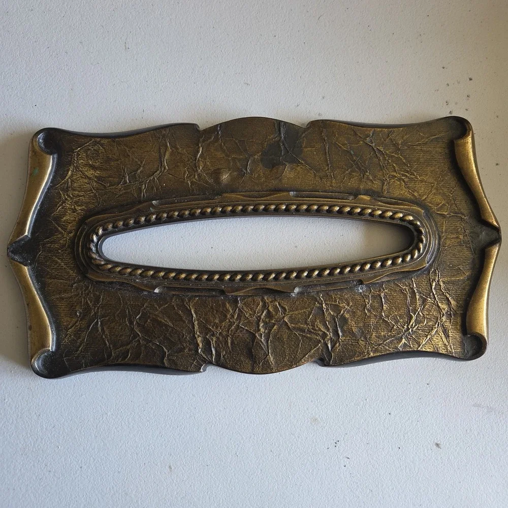 Vintage 1970s Amerock Carriage House Brass Rectangle Tissue Box Ornate
